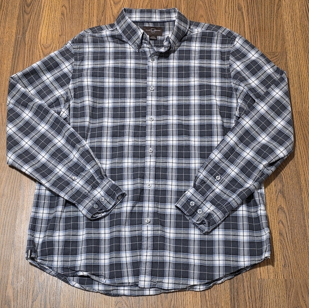 1826 Men’s XL Long Sleeve Plaid Flannel Button-Down Shirt Gray & White B99